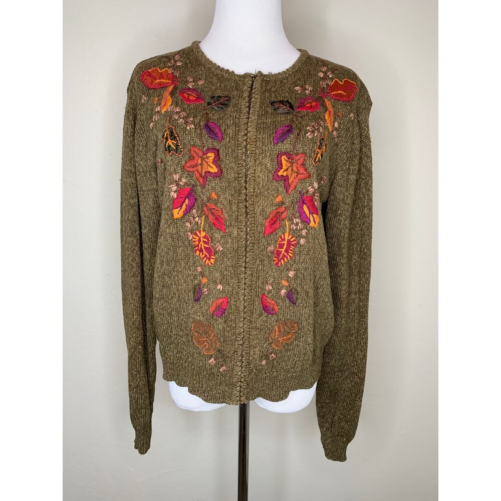 ERIKA & Co Green Cardigan Leaves Naturecore Sz Small